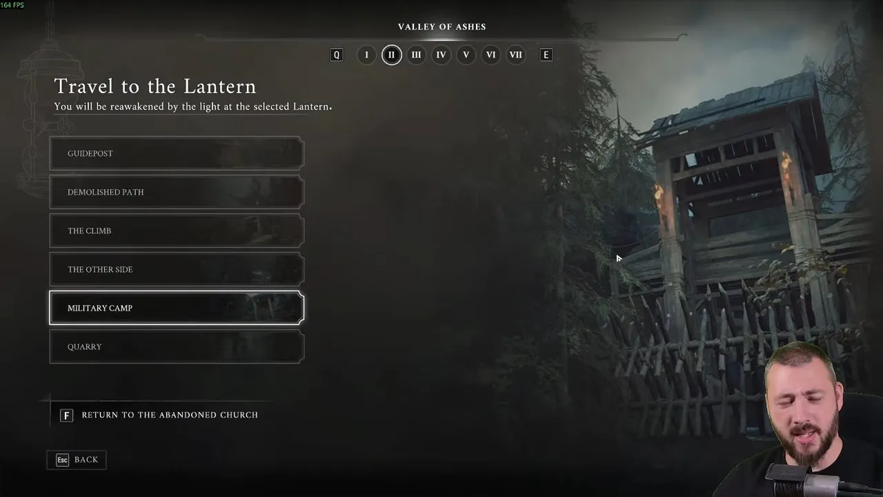 Valor Mortis ambers Military Camp lantern selected in the travel menu