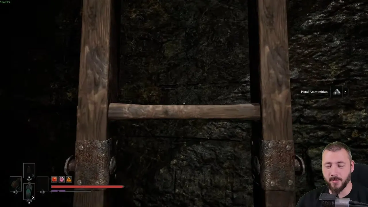 Valor Mortis ambers cave ladder before the Surplus platforming section
