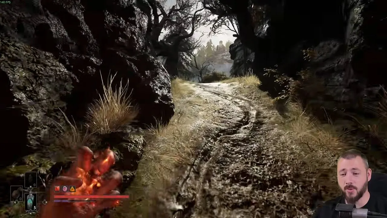Valor Mortis ambers uphill road toward the Surplus cave route