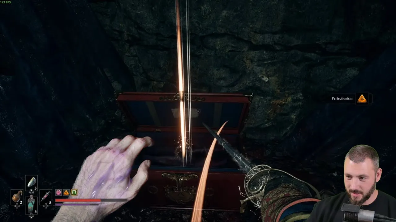 Valor Mortis Eternal Guard Salt Mines chest with the Perfectionism pickup notification