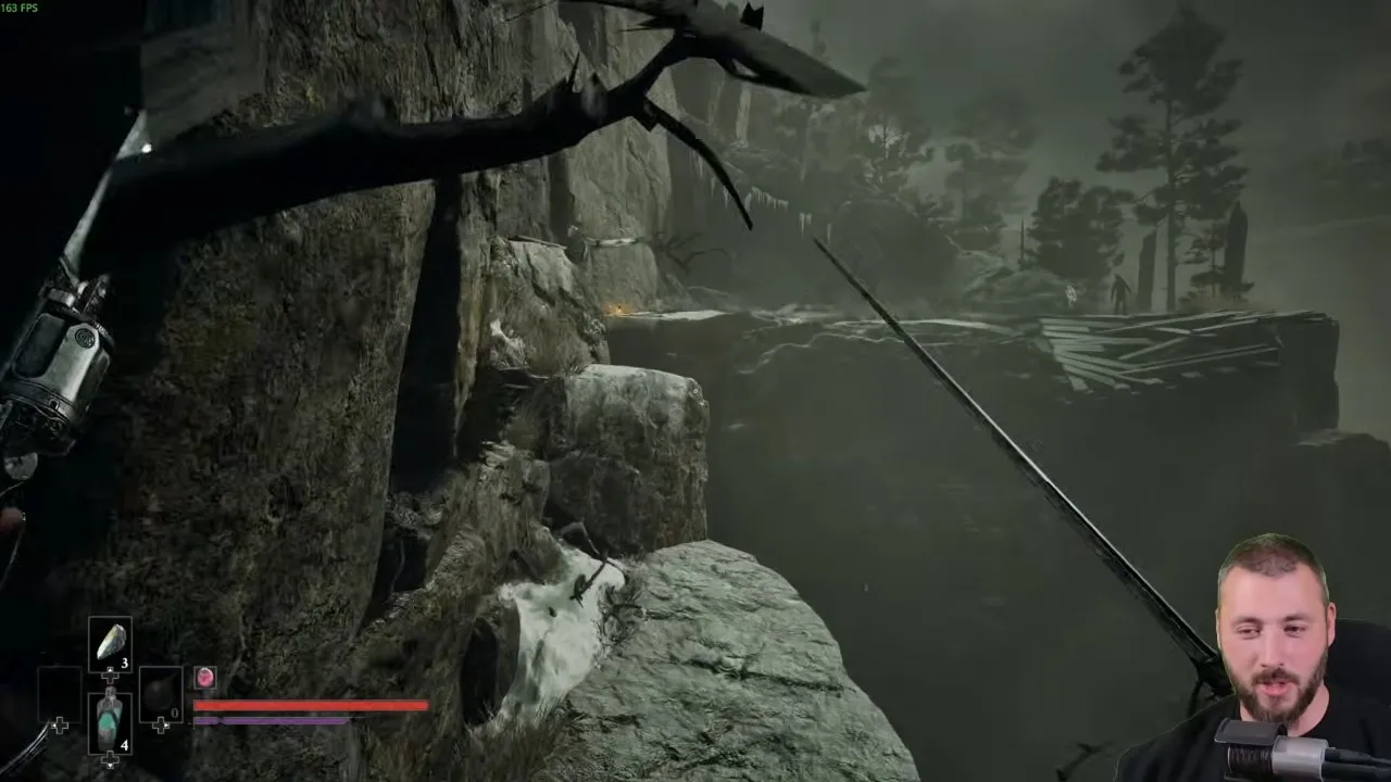 Valor Mortis Eternal Guard opening-area rocky ledge facing a wooden platform across the gap