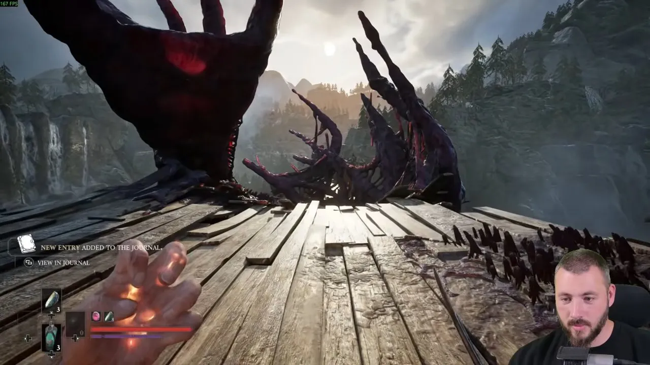 Valor Mortis pistol location route across outdoor wooden platforms surrounded by corrupted growths