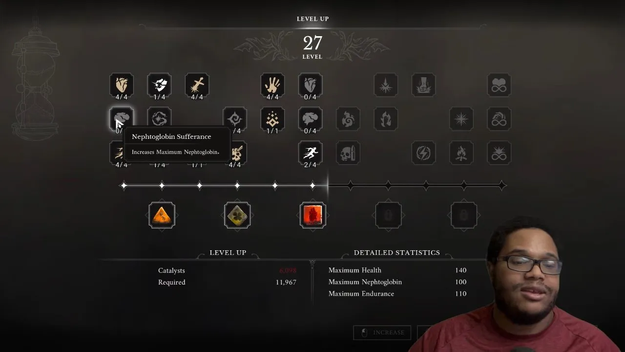 Valor Mortis skill tree Nephtoglobin Sufferance tooltip for increasing Maximum Nephtoglobin
