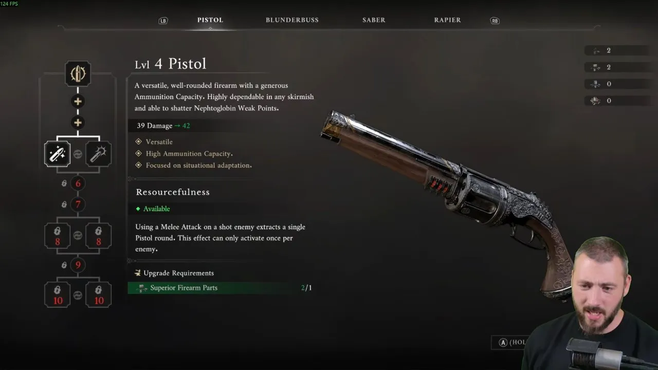 Valor Mortis weapon upgrades Pistol Resourcefulness and alternative upgrade branch